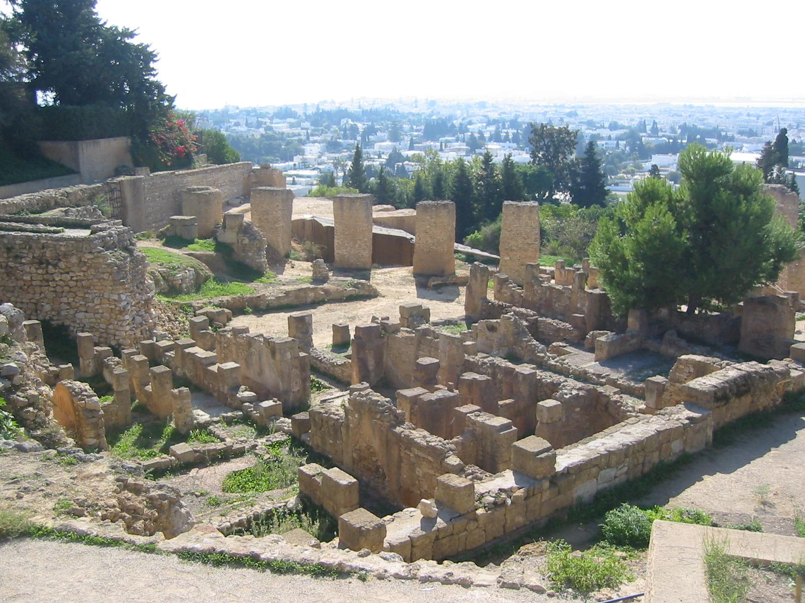 Exposed walls and tall masonry piers at the Punic quarter on Byrsa, Carthage.
